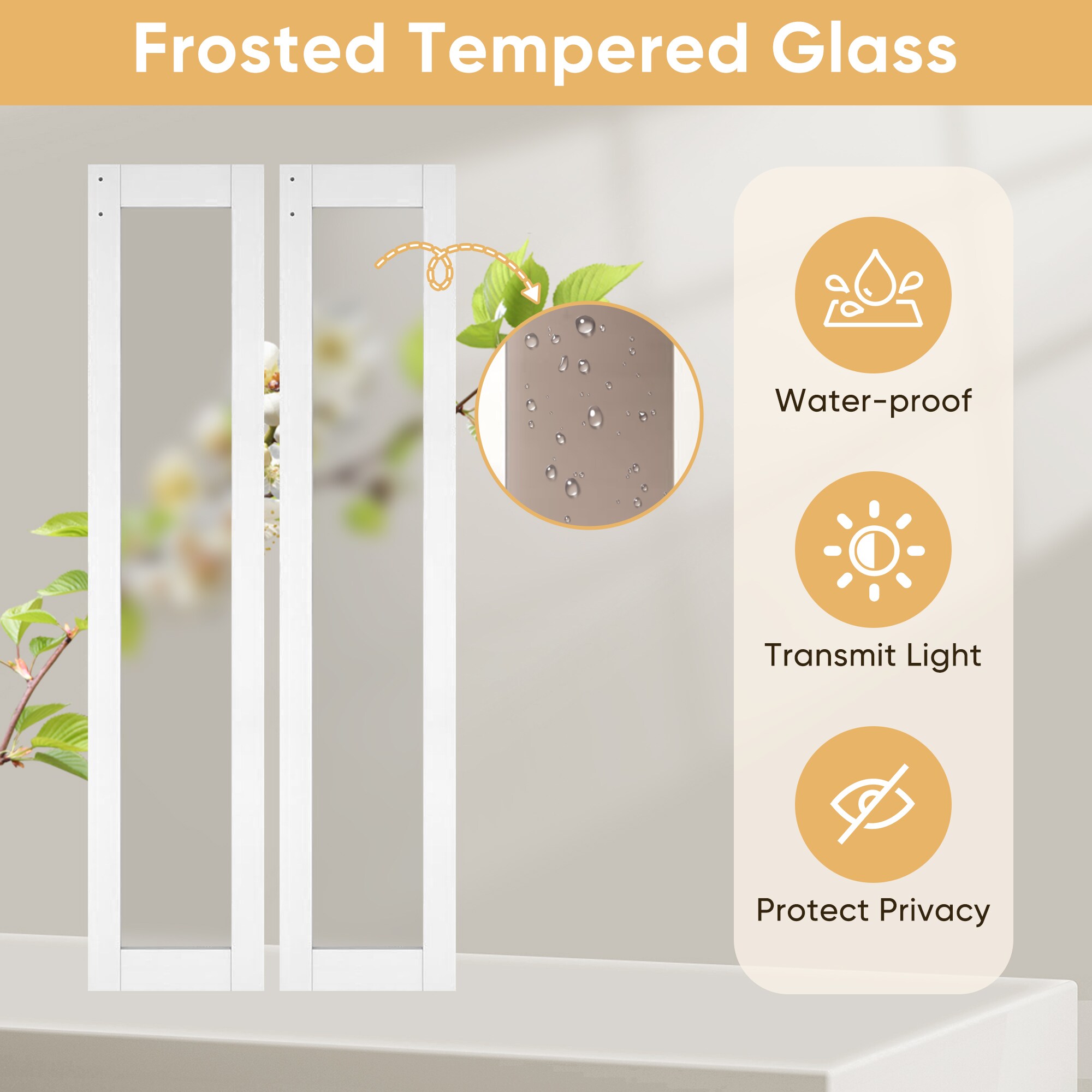 36"x 80" 1-Lite White Frosted Glass Bi-Fold Barn Doors With Installation Hardware Kit_voghion.com